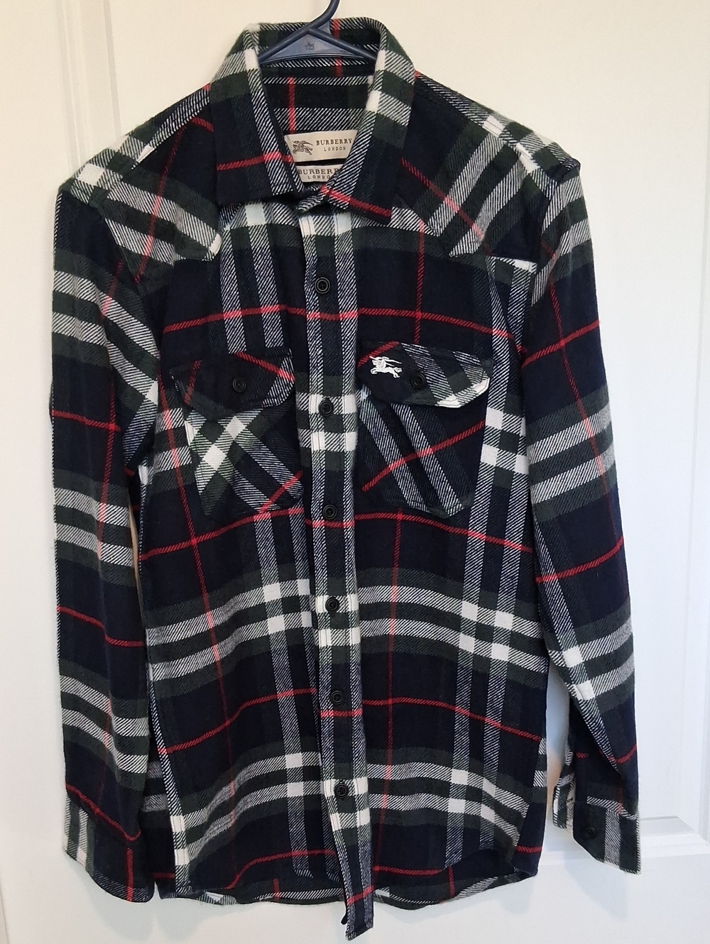 Burberry Black White & Red Plaid Flannel Jacket - Women's